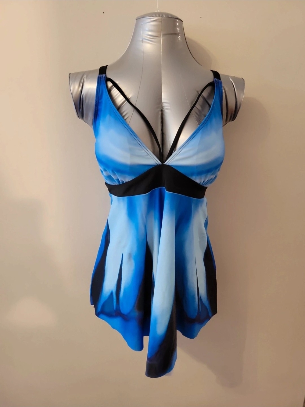 Blue Ombre V-Neck Women’s Swim Tankini Top